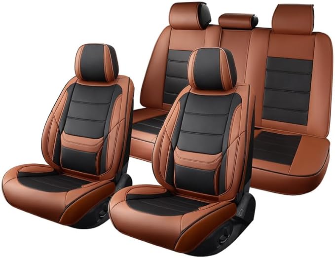 Car Seat Covers Custom Fit for Chevrolet/Chevy Captiva 2006-2018 , Premium Faux Leather Waterproof Car Seat Protectors with Lumbar Support, Breathable Anti-Slip Easy to install(Black&Brown,Full set)