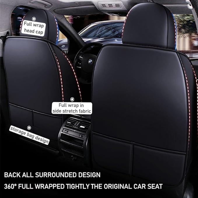 for Toyota RAV4 2008-2025 Car Seat Covers, Full Coverage Customized Seat Covers Premium Leather Waterproof Stain-Resistant Easy to Install (Full Set, Black&Blue)