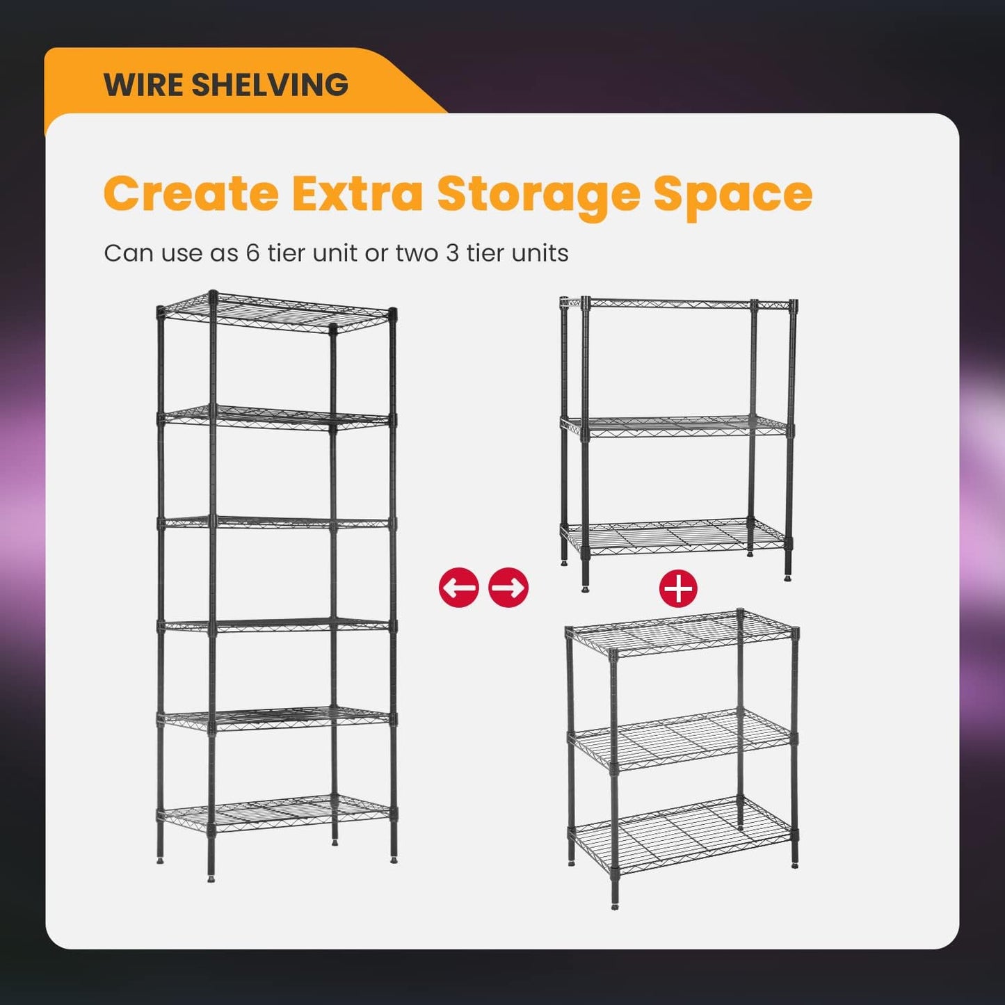 BestOffice Adjustable Wire Shelving Storage Shelves Heavy Duty Shelving Unit for Small Places Kitchen Garage (Black, 13 D x 23 W x 59 H)