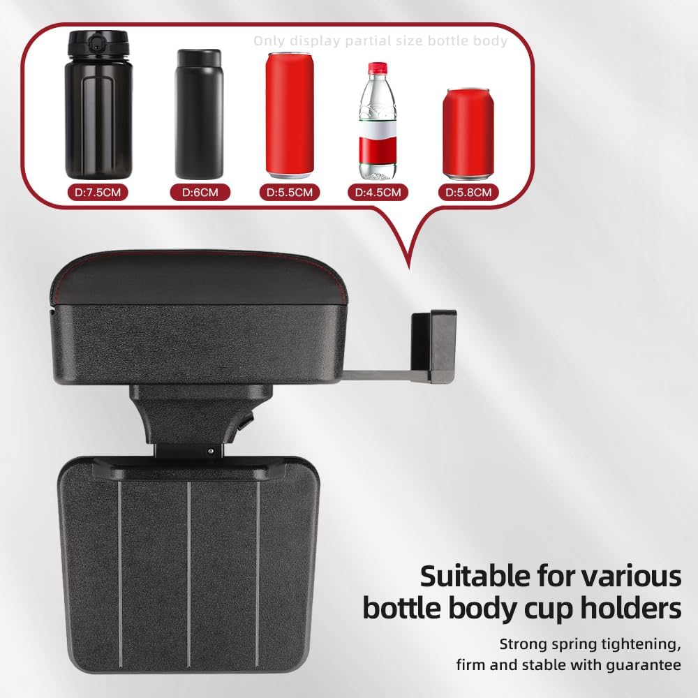 JEYODA Car Armrest Box with Cup Holder Car Central Liftable Armres Storage Organizer Box Arm Rest,Car Seat Gap Filler Organizer (Black red line)