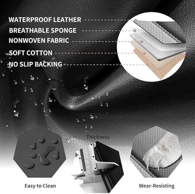 Car Seat Covers Full Set Fit for Buick Envision 2016-2026, Premium Faux Leather Waterproof Car Seat Protectors with Lumbar Support, Breathable Anti-Slip Easy to Install(Black&Gray,Full Set)