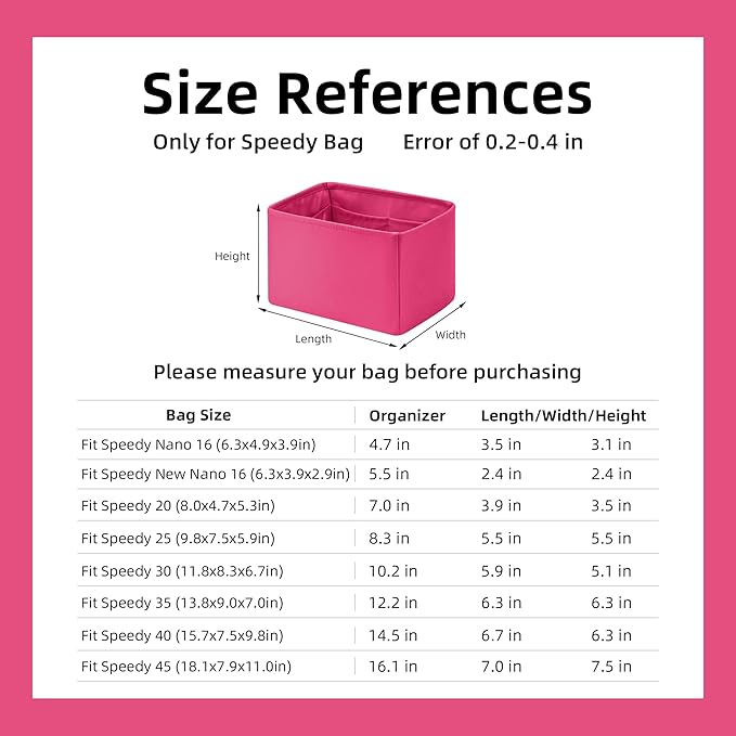 DGAZ Silk Purse Organizer Insert Fits LV Speedy 16/20/25/30/35/40/45 bags,Silky Smooth Bag Organizer,Luxury Handbag & Tote Shaper(Rose pourpre,SP30)