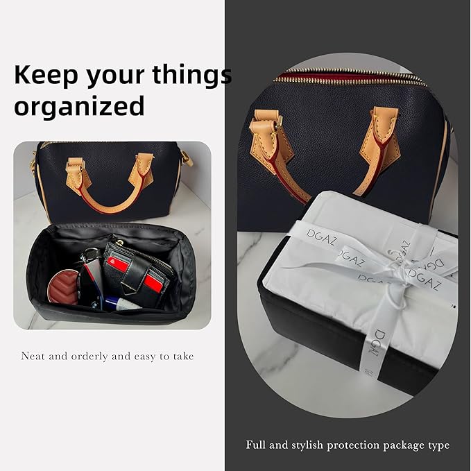 DGAZ Silk Purse Organizer Insert Fits LV Speedy 16/20/25/30/35/45 bags,Silky Smooth Bag Organizer,Luxury Handbag & Tote Shaper(Black,New nano 16)
