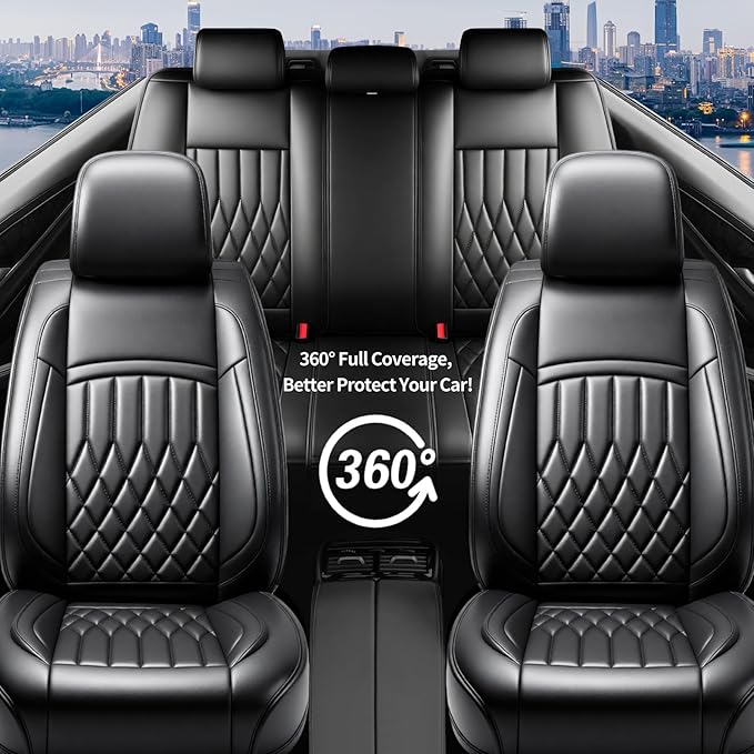 Fit Elantra Car Seat Covers for Hyundai Elantra 2017-2025 2026 - Premium Leather, Waterproof, All-Weather, Airbag Compatible, Anti-Slip, Breathable, Seat Protectors, Full Set, Black