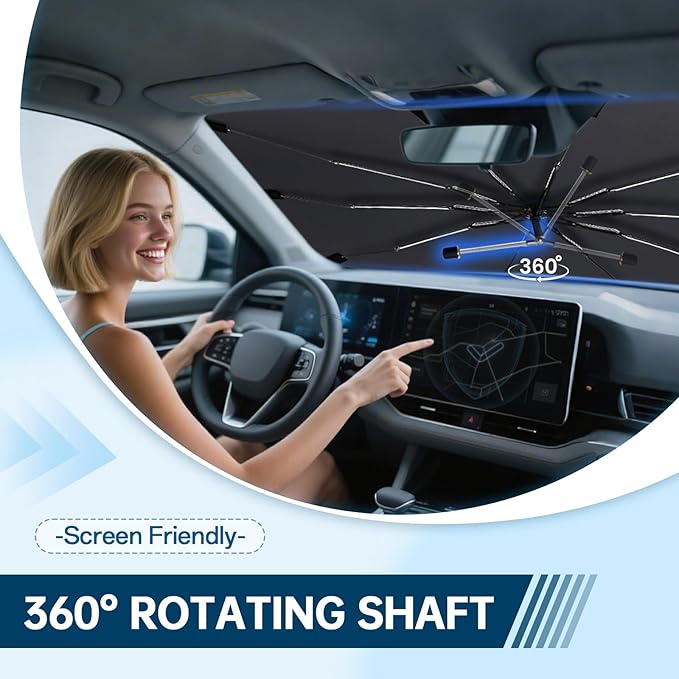 Windshield Sun Shade for Ford Escape 2020-2026, Umbrella Car Shades with 360°Rotating Shaft, Foldable Front Window Sunshade for UV & Heat Protection