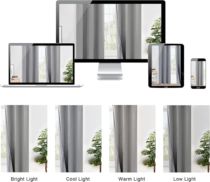 XWZO 100% Blackout Curtain Panels - Thermal Insulated Black Liner Curtains, Noise Reducing and Heat Blocking Drapes for Hall and Studio Windows with Tiebacks, Light Grey, W42 x L72, Set of 2