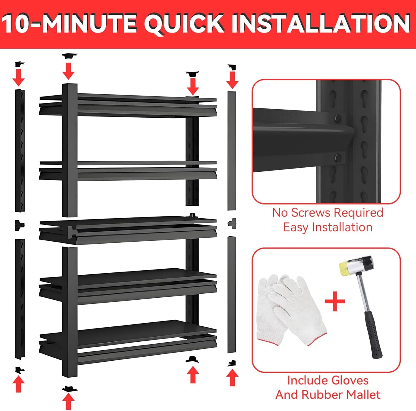 Metal Garage Shelving Unit, Heavy Duty 5-Tier Adjustable Storage Rack, Steel Shelving,2500 lbs Capacity, Industrial Shelves for Heavy Tools and Equipment (5-Tier 63" H x20 W x 14" D)