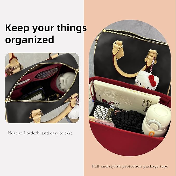 DGAZ Silk Purse Organizer Insert Fits LV Speedy 16/20/25/30/35/45 bags,Silky Smooth Bag Organizer,Luxury Handbag & Tote Shaper(Wine Red,SP35)
