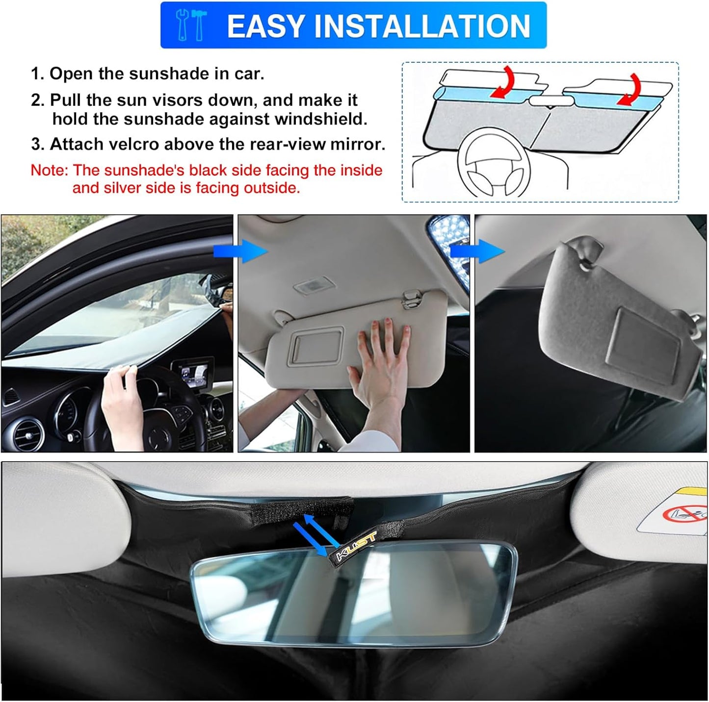KUST Windshield Sun Shade for 2024 2025 2026 Chevrolet Silverado EV/Chevy Silverado EV/GMC Sierra EV Custom Fit Sunshade Window Sun Visor Protector Foldable Blocks UV Rays Keep Your Car Cooler