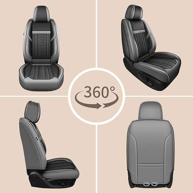 TTX LIGHTING for Jeep Compass 2012-2026 Seat Covers: Waterproof Leather Seat Protector with Airbag Compatible (2 Front Seats,Black&Gray)