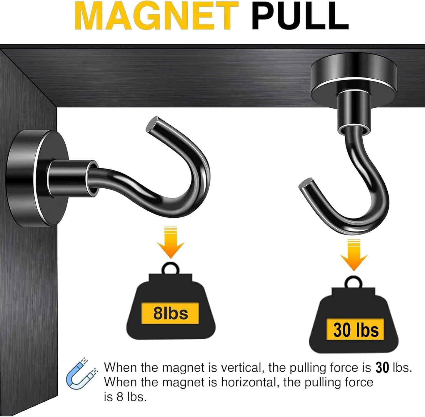 DIYMAG Magnetic Hooks, 30Lbs Facilitate Hook Neodymium Magnet Hooks with Nickel Coating for Cruise,Kitchen, Home, Workplace, Office and Garage etc, 10 Packs (Black)