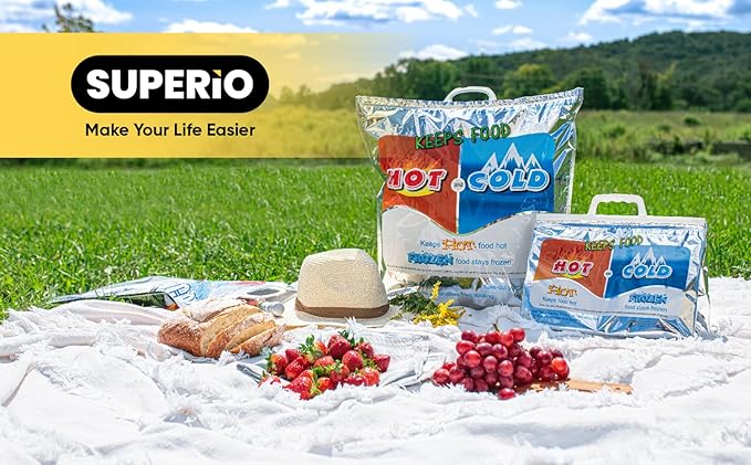 Superio Hot and Cold Insulated Bags for Food Delivery, Grocery Shopping Bags, Food Storage for Hot and Frozen Food for Travel, Disposable Cooler Bag, Reinforced Thermal Lunch Bag (1, 12"x13.5")