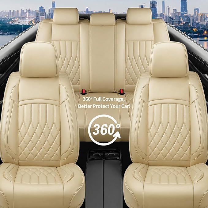 Fit TL Car Seat Covers for Acura TL 2004-2014 - Premium Leather, Waterproof, All-Weather, Airbag Compatible, Anti-Slip, Breathable, Easy Install, Seat Protectors, Full Set, Beige