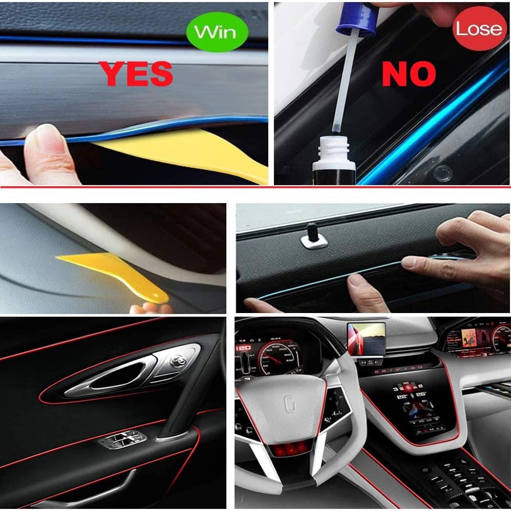 El Wire Purple Interior Car LED Strip Lights, 10M Neon Wire USB 5V with Fuse Protection for Automotive Interior Decoration, with 6mm Sewing Edge