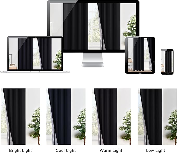 XWZO 100% Blackout Curtains 45 Inches Length with Tiebacks- Full Shade Window Drapes Thermal Insulated Double Layer with Black Liner for Small Short Windows, Grommet Top, Black, W38 x L45, Set of 2