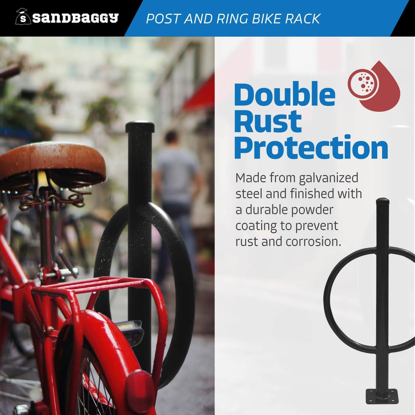 Sandbaggy Post and Ring Bike Rack - Commercial Bike Racks - Galvanized Steel - Anti-Theft Design - In Ground, Apartments, Sidewalks, Industrial (White, 2)