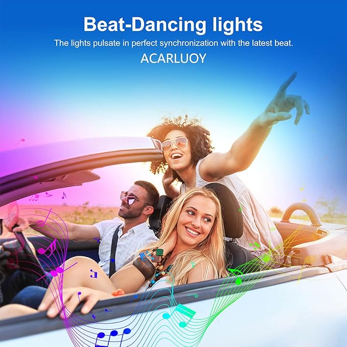 Acrylic Car Interior LED Lights, Wireless App, Ambient Lighting Kit, Fiber Optic LED Light Strips, 24 Million Colors, Music and DIY Functions