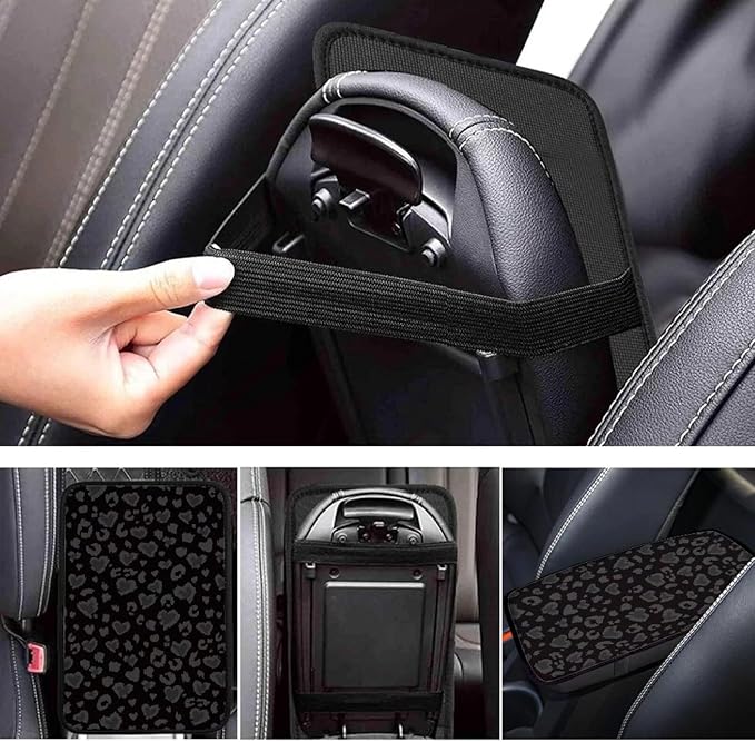 Dreaweet Black Leopard Print Car Armrest Cover Stylish Auto Center Console Cushion Pad Universal Cars Center Console Covers