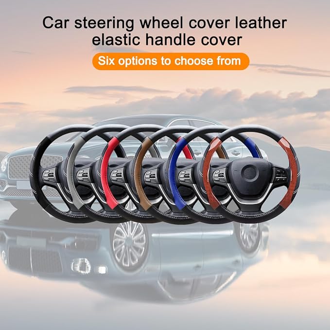 Mandark Car Steering Wheel Cover, Elastic Sport Leather Vehicle Steering Wheel Protector, Non-Slip Soft Grip Padded Auto Interior Protective Accessories, 14.5-15 Inch Universal Fit(Blue)