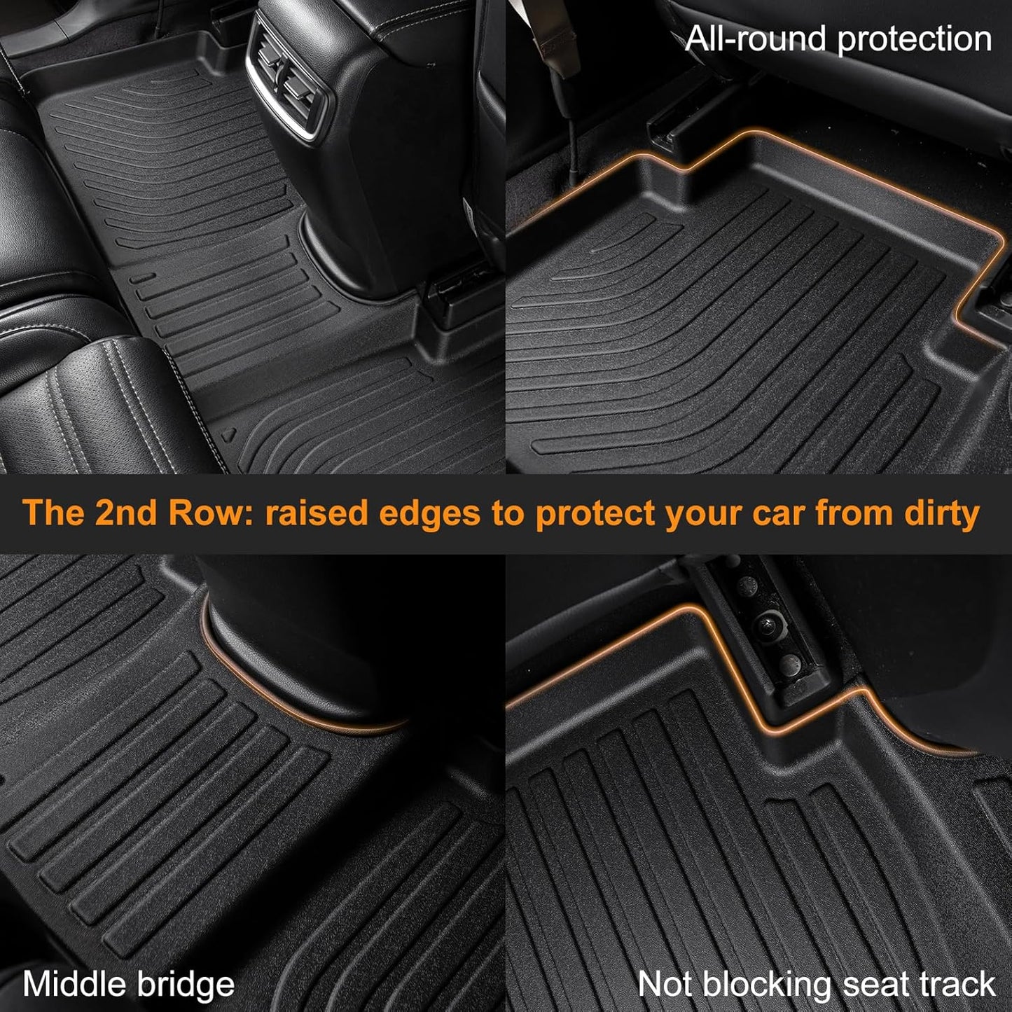 Binmotor-Custom Floor Mats & Cargo Liner for Acura RDX 2019 2020 2021 2022 2023 2024 2025, Front & 2nd Row & Cargo Mat Full Set, TPE All Weather Car Floor Mat for Acura RDX Accessories Floor Liners