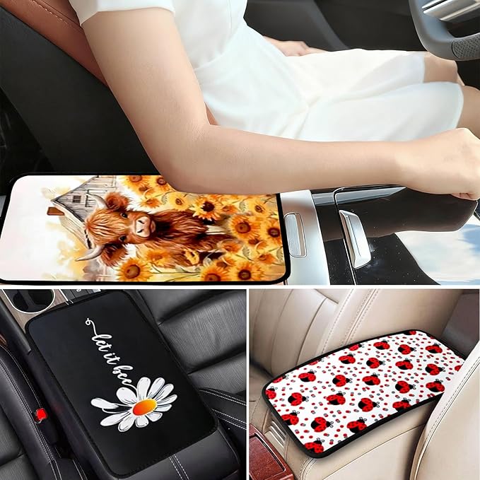 Ladybug Vehicle Center Console Armrest Cover Pad,Ladybug Cute Car Accessories Soft Middle Console Cushion Pad,Auto Arm Rest Mat Decor Ladybugs Gifts for Women Men Dad for Most Vehicle SUV Truck