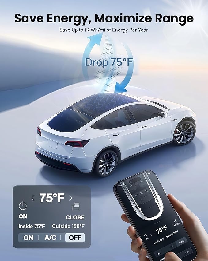2026 Upgraded Tesla Model Y Sunshade Roof, UPF200+ Roof Sunshade with Storage Bag, No-Sag & No-Gaps Heat Insulation Foldable Glass Roof Sun Shade, Tesla Model Y Accessories MY20-24 Gray