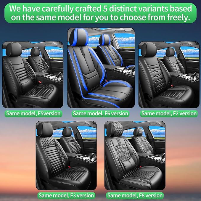 Fit Tucson Car Seat Covers for Hyundai Tucson 2010-2024 2025 2026 -Upgraded Premium Waterproof & Breathable Leather,Airbag Compatible,All-Weather Seat Cushion Protector,Full Set,Black-Blue