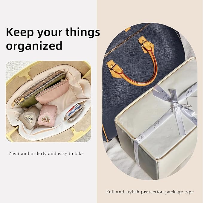 DGAZ Silk Purse Organizer Insert Fits LV Speedy 16/20/25/30/35/45 Bags,Silky Smooth Bag Organizer,Luxury Handbag & Tote Shaper(Craie,SP16)