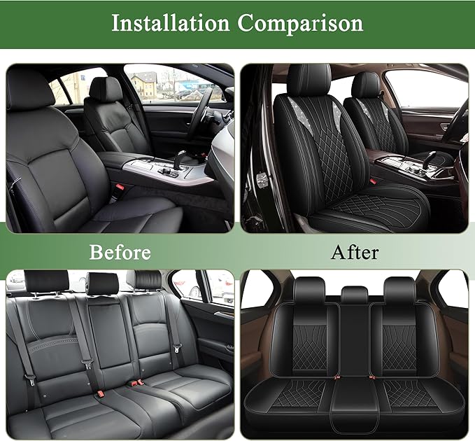 Bling Diamond Embroidered Seat Covers for Acura TSX 2009-2014 Sparkle Rhinestone Breathable Perforated Faux Leather Car Seat Covers for Women (Black)