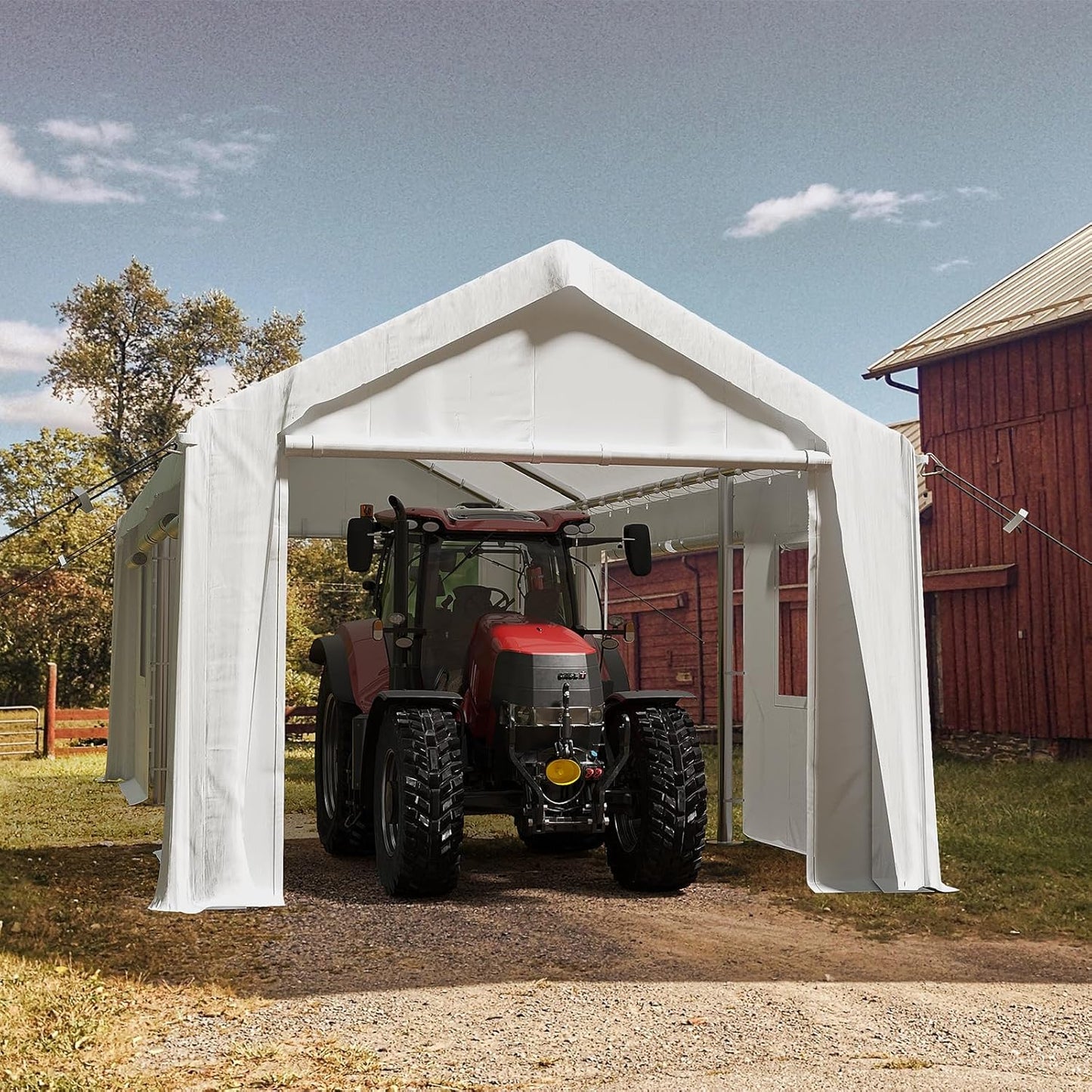 12x20ft Heavy Duty Carport Outdoor Canopy Portable Garage with 4 Doors & 4 Windows Waterproof UV Resistant Storage Shelter with Removable Sidewalls for Car Truck Boat, White