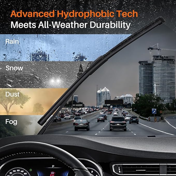 DOG TAIL Water Repellent Silicone Wiper Blades 26" 22" Set with Multiple Adapters and 2 Refills, Automotive Replacement Front Windshield Wiper Blades for My Car with Water Repellency Formula DropClear
