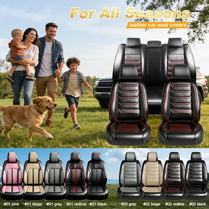 Fit Tahoe Car Seat Covers(2 Row 5 Seats) for Select Chevrolet/Chevy Tahoe 2000-2025 2026 - Full Coverage Leather, Waterproof & All Weather Seat Cushion Protector, Black with Red Trim
