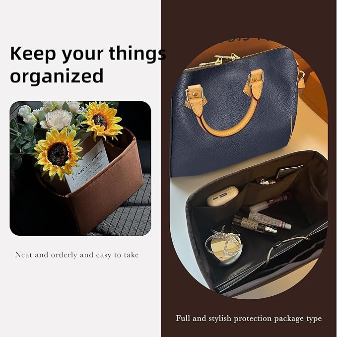 DGAZ Silk Purse Organizer Insert Fits LV Speedy 16/20/25/30/35/45 bags,Silky Smooth Bag Organizer,Luxury Handbag & Tote Shaper(Global Brown,SP16)