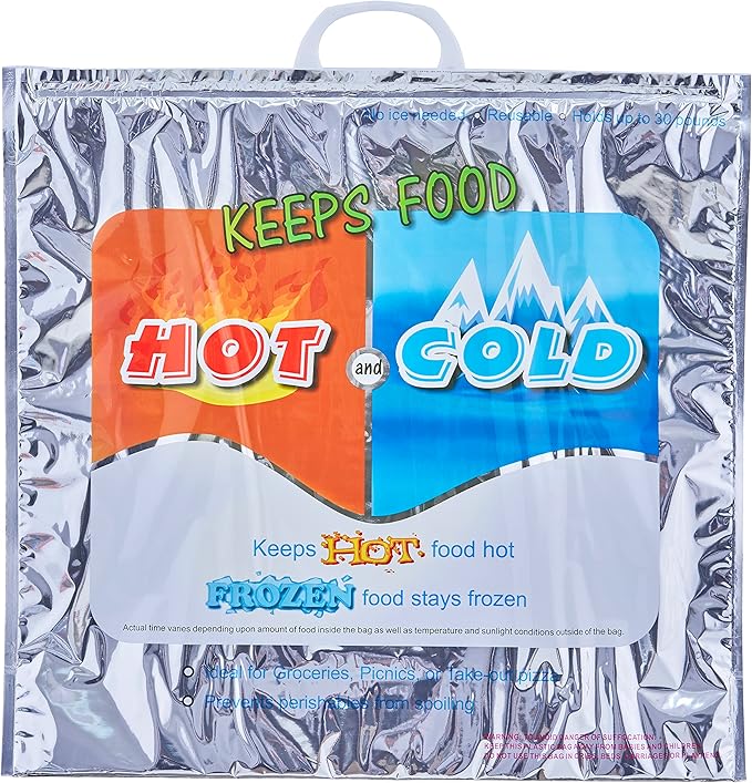 Superio Hot and Cold Insulated Bags for Food Delivery, Grocery Shopping Bags, Food Storage for Hot and Frozen Food for Travel, Disposable Cooler Bag, Reinforced Thermal Lunch Bag (12, 20" x 19")