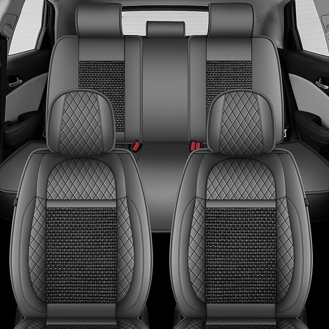 TTX LIGHTING for Mazda Mazda 6 2010-2021 Car Seat Covers, Breathable Ice Silk & Leather Seat Protector, Cool & Anti-Sweat for Long Driving, Airbag Compatible, 5 Seats Full Set (Black&Gray)