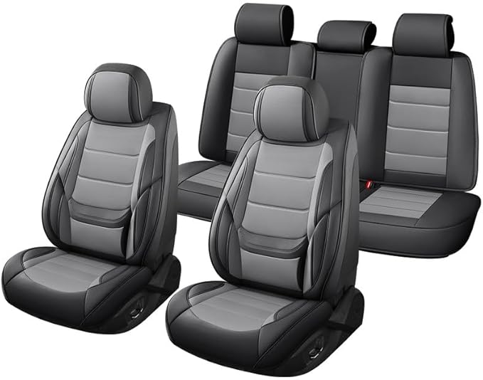 Car Seat Covers Full Set Custom Fit for Ford Bronco 4-Door/Bronco Sport 2021-2025 - Premium Leather with Lumbar Support, Breathable, Anti-Slip & Excellent Seating Experience (Black&Gray, Full Set)