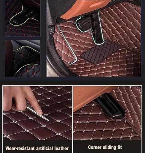 Custom Floor Mats for Cars，Luxury Full Coverage All Weather Car Floor Mats，Leather Car Mat Set ， Floor Mats for 99% of Cars, Trucks & SUVs (Black Double Splicing)