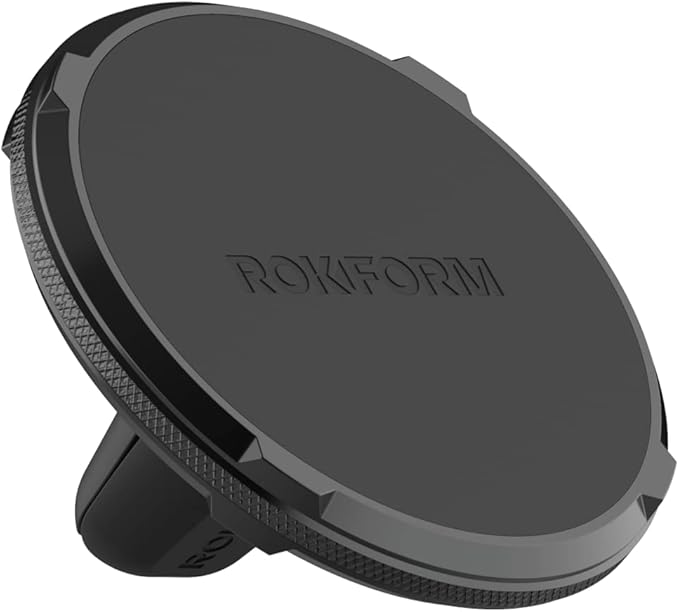 ROKFORM - Double Magnetic Air Vent Holder, Super Grip Clip, Aluminium Car Holder, Compatible with MagSafe Phones and Cases and All Cases (Black)
