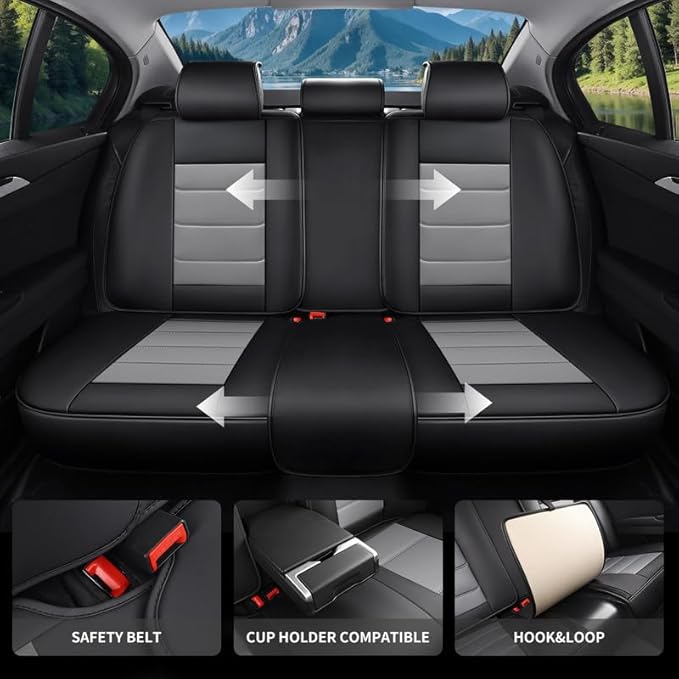Car Seat Covers Full Set Fit for Buick Envision 2016-2026, Premium Faux Leather Waterproof Car Seat Protectors with Lumbar Support, Breathable Anti-Slip Easy to Install(Black&Gray,Full Set)