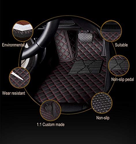 Custom Car Floor Mat Compatible with BMW Mercedes-Benz Toyota Cadillac Lexus Honda Infiniti Nissan Hyundai Kia Audi All Models Cars Sedans SUVs Automotive Mats (Black red)