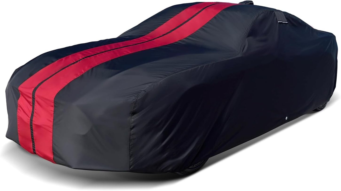 iCarCover Custom Car Cover for Pontiac Sedan Delivery (1949-1958) Waterproof All-Weather Rain Snow UV Sun Protector Full Exterior Indoor Outdoor Car Cover (Stripe - Black/Red)