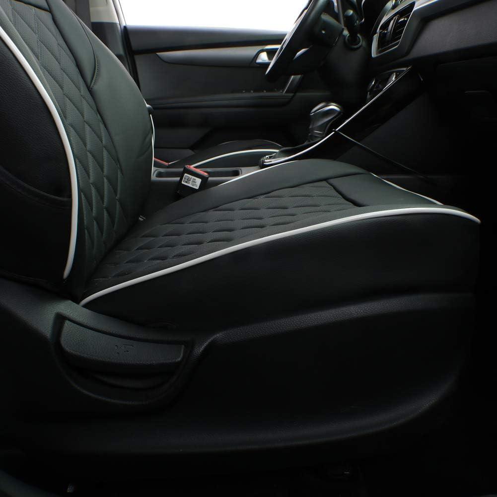 EKR Sportage Seat Covers Custom Fit for KIA Sportage LX 2023 2024 2025 2026 Leather Car Seat Cover Full Set - Faux Leather (Black with White Piping)