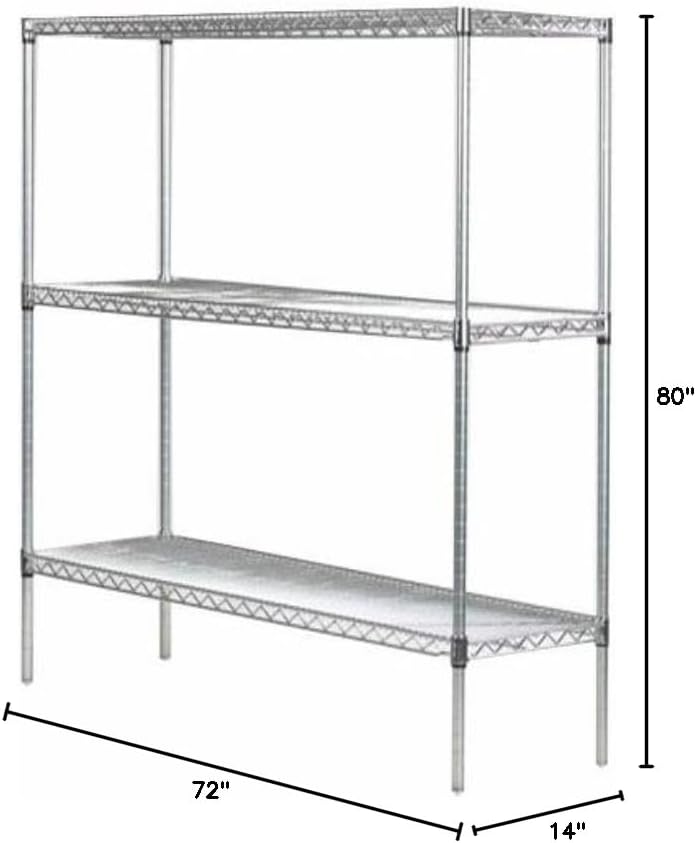 Omega 14" Deep x 72" Wide x 80" High 3 Tier Chrome Starter Shelving Unit
