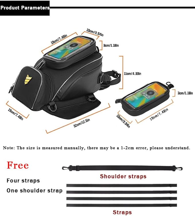 Motorcycle Tank Bag for Honda CBR300R CBR500R CBR650R, Oxford Magnetic Motorbike Bag Water-Resistant Motorcycle Gas Tank Bag with Magnets and Straps for Touring,A/Strap