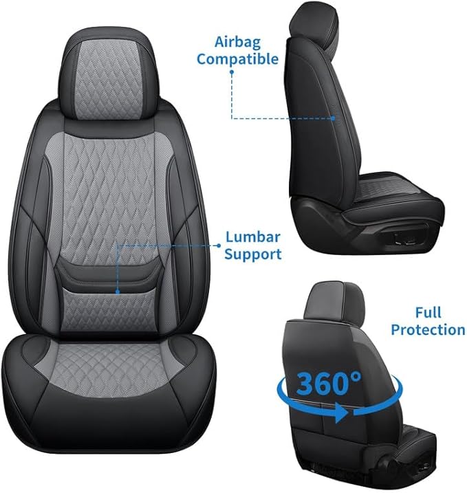 Car Seat Covers Full Set Custom Fit for Pontiac G8 2008-2009 - Premium Faux Leather with Lumbar Support | Breathable, Waterproof, Anti-Slip, Durable (Black&Gray,Full Set)