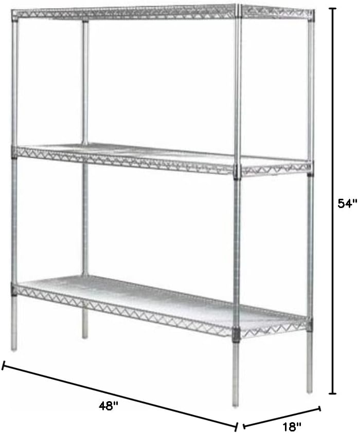 Omega 18" Deep x 48" Wide x 54" High 3 Tier Chrome Starter Shelving Unit