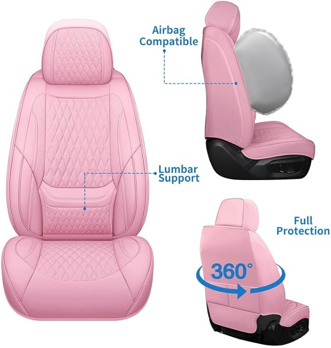 Car Seat Covers Full Set Custom Fit for Chevrolet/Chevy Trax 2015-2026 - Premium Faux Leather with Lumbar Support | Breathable, Waterproof, Anti-Slip, Durable (Pink,Full Set)