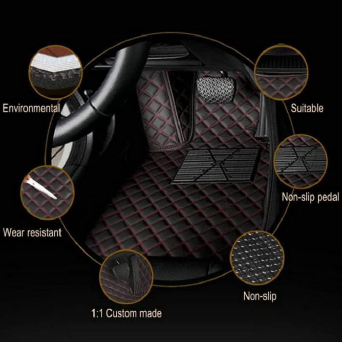 Customized Personalized car Floor mats, All-Weather Luxury car Floor mats, Waterproof and Anti Slip Leather car Floor mat Lining, 95% Customized car, Truck, and SUV Floor mats (Edge Black)