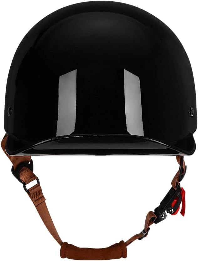 Vintage Retro Open Face Motorcycle Helmet Baseball Cap Half Helmets with pull-down Lens for Men Women Moped Cap Jet Scooter Street Cruiser - DOT Certified (Gloss Black,XX-Large)
