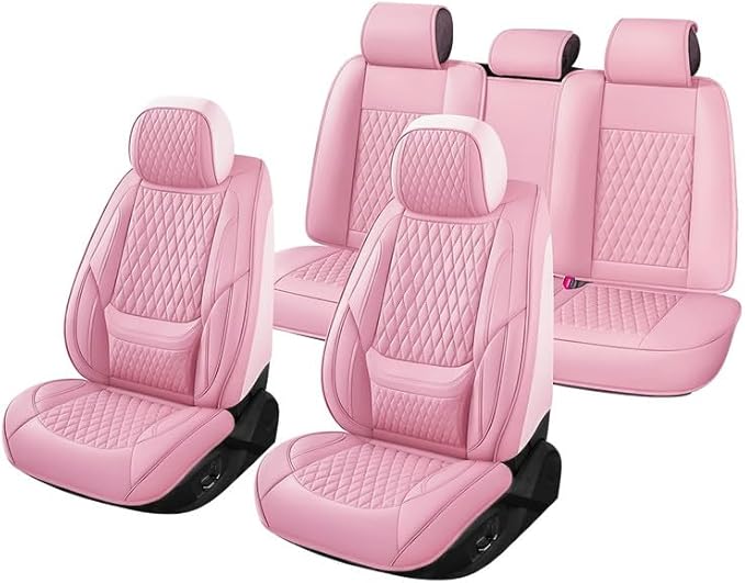 Car Seat Covers Full Set Custom Fit for Chevrolet/Chevy Colorado 2015-2026 - Premium Faux Leather with Lumbar Support | Breathable, Waterproof, Anti-Slip, Durable (Pink,Full Set)